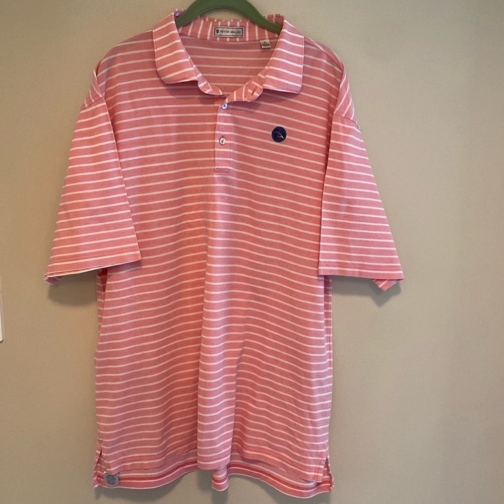 Peter Millar Cotton Pink White Striped Polo Shirt Size XL